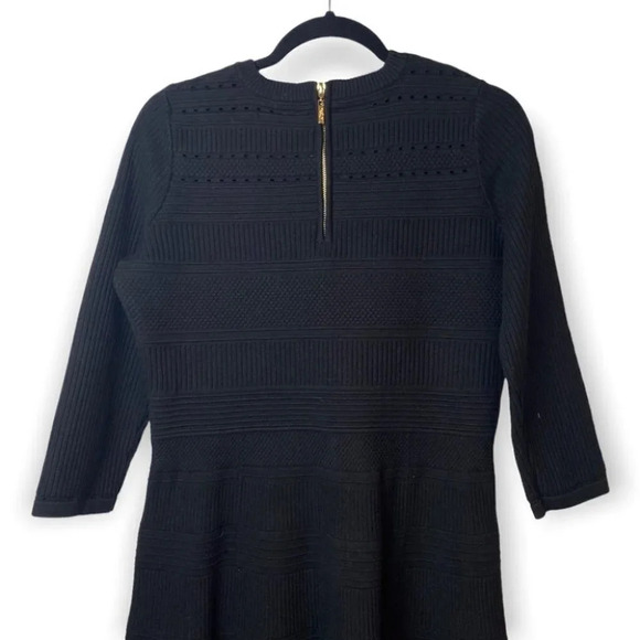 Eliza J Black Ribbed  & Perforated Long Sleeve Knit Dress - Picture 4 of 12